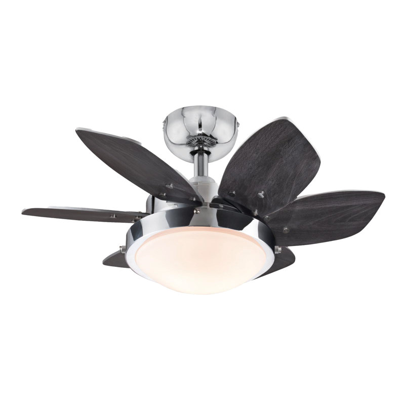 24-Inch Chrome Ceiling Fan with Brown Blades and LED Light