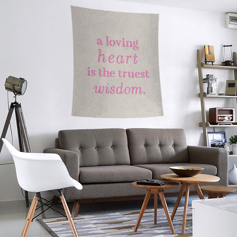 Tapisserie en polyester pour l’amour et le témoignage de la sagesse, H 104 po x l 88 po, Blanc / rose