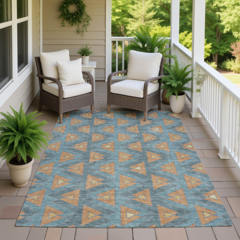 Machine Washable Indoor/Outdoor Chantille ACN2560 Geometric Rug, Teal, 9' x 12'