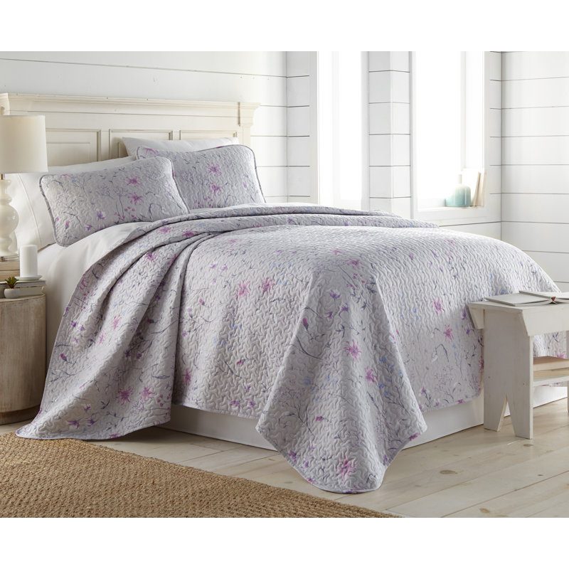Secret Meadow Microfiber Reversible Quilt Set, Grey, Twin Quilt + 1 Standard Sham