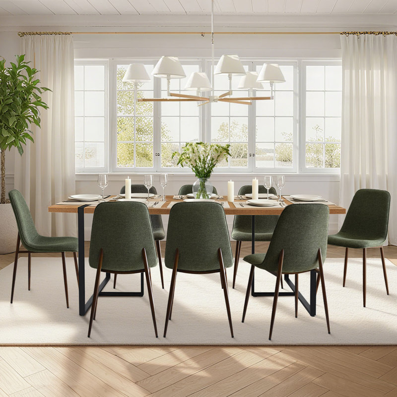 Modern 9-Piece 78.7" W Rectangular Dining Set, Green