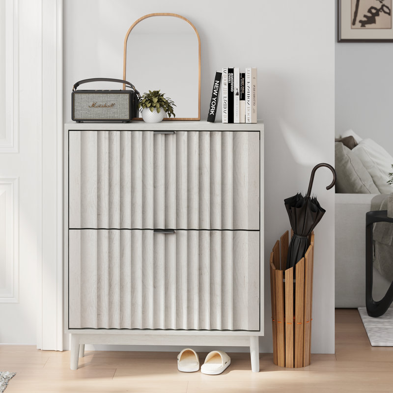 Shoe Cabinet With 2 Flip Drawers, Fluted Shoe Storage Cabinet
