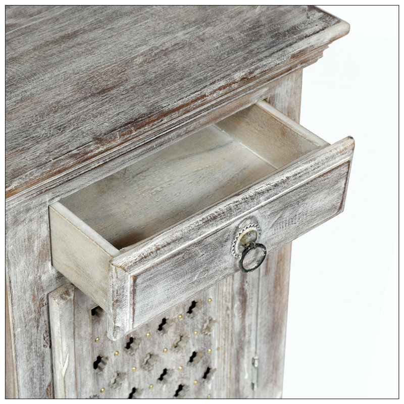 Table de chevet en bois avec 1 tiroir et 1 porte, comprenant un tiroir et une armoire pour le rangement