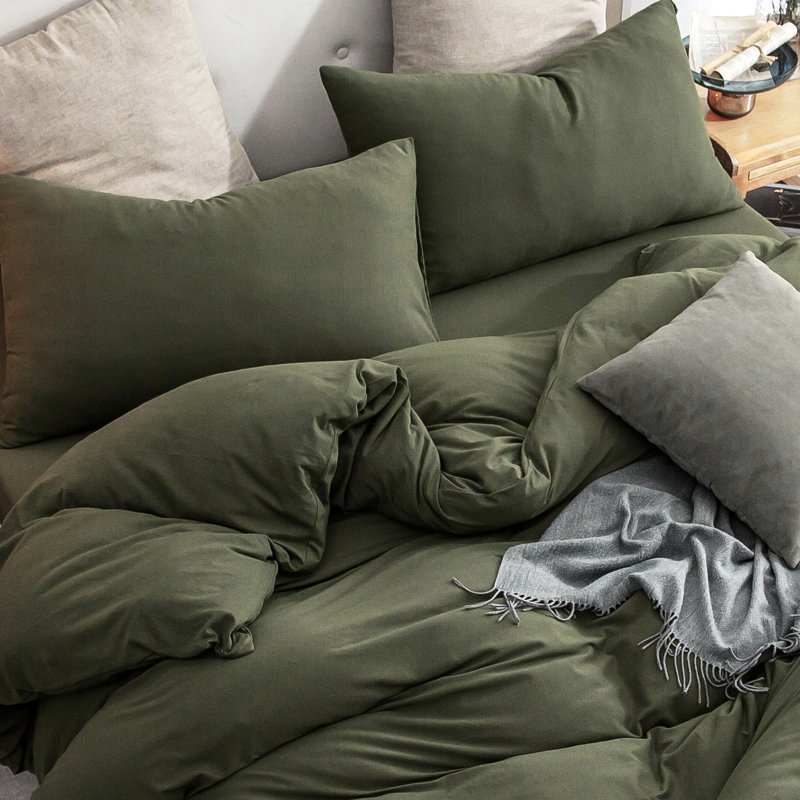 HOME BEDDING Jersey Cotton Duvet Cover Set, Olive Green, California King Duvet Cover + 2 King Shams