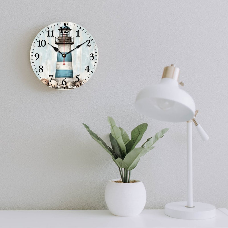 Décoration murale horloge ronde 12 po x 12 po Coastal Blue White