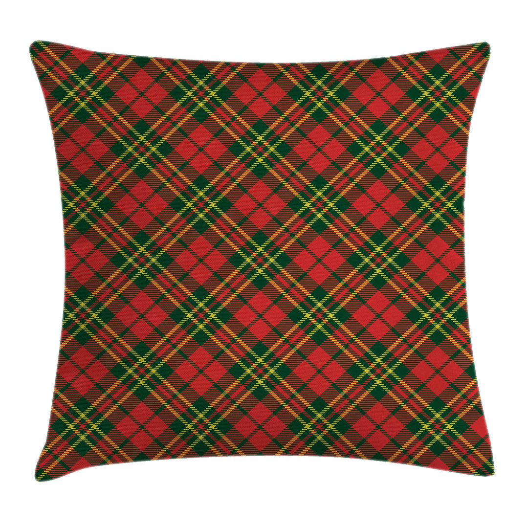 Kissenbezug, Irish Tartan Weihnachten, Kariert, Smaragdgrün Gelb Zinnoberrot