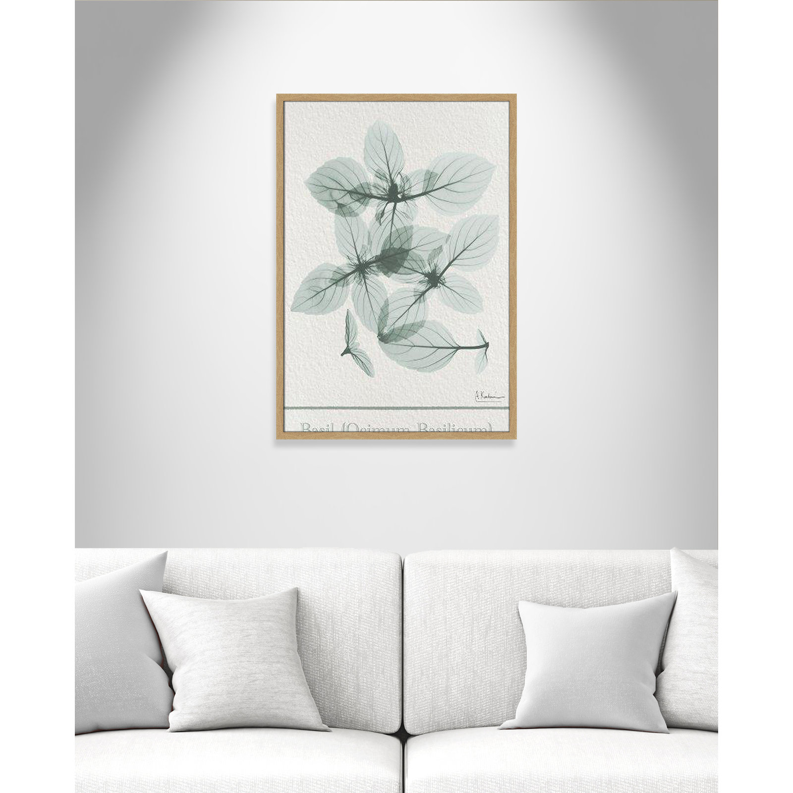 Jeanette "Basil Ocimum Basilicum" Painting, 35.5" H x 25.5" W x 1.25" D, Natural Framed Paper