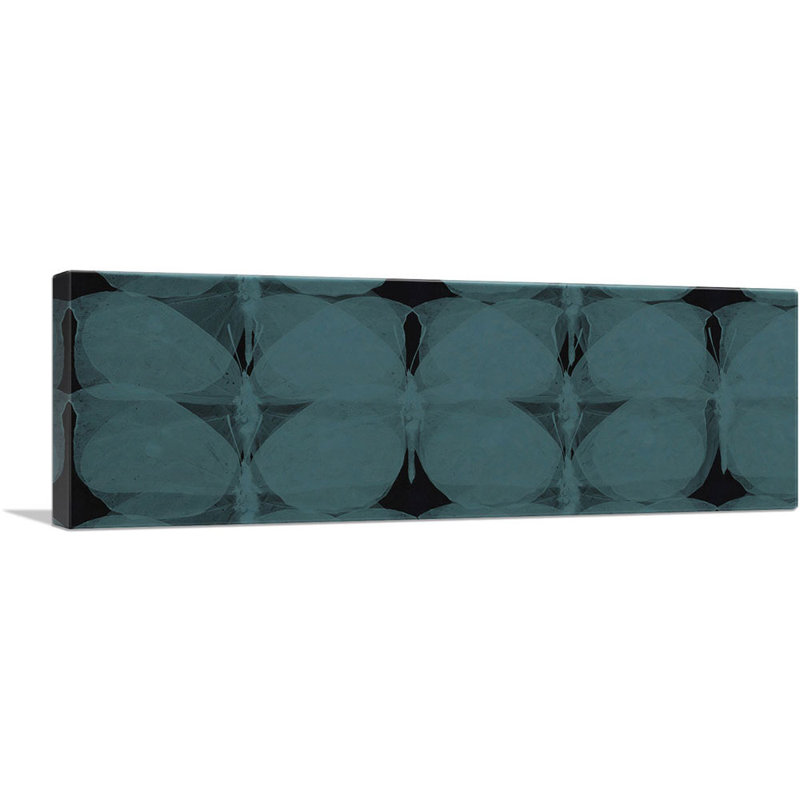 «Dark Teal Butterflies Modern - Reproduction d'art panoramique sur toile tendue, H 16 po x l 48 po x 1,5 po
