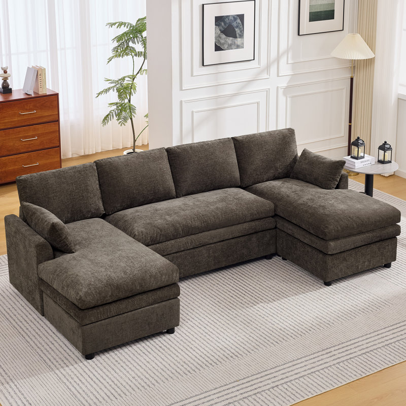  Canapé modulaire modulaire avec méridienne, Coussin double couche profond et confortable, Brown
