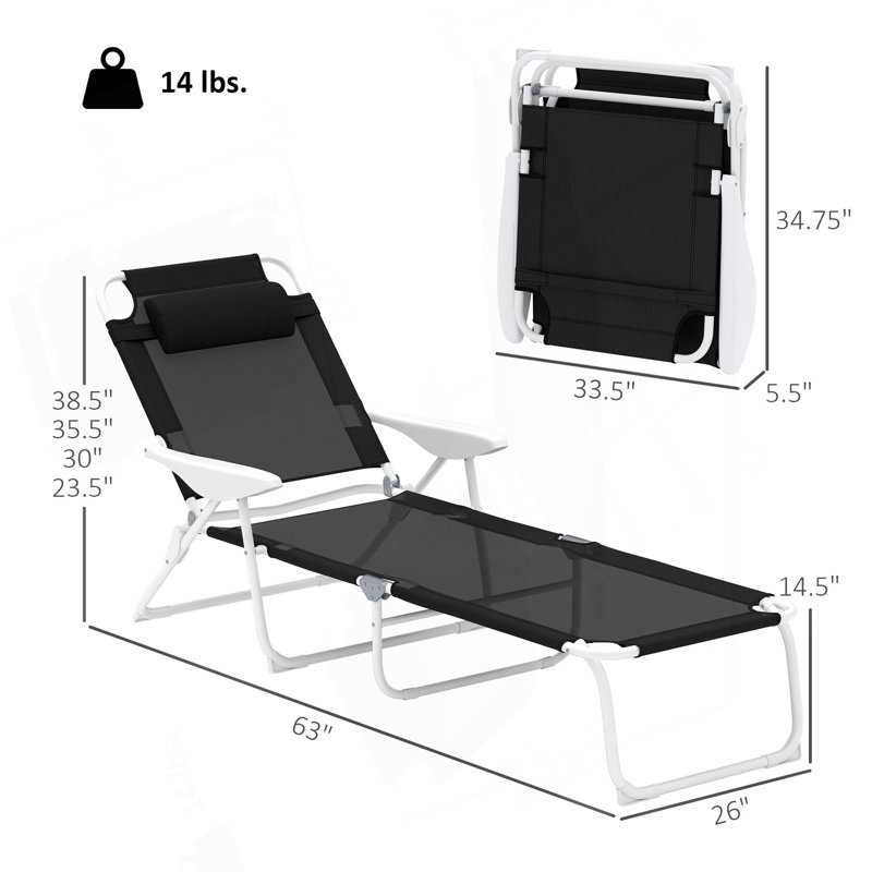 Chaise de bronzage d'extérieur, chaise longue pliante, Noir