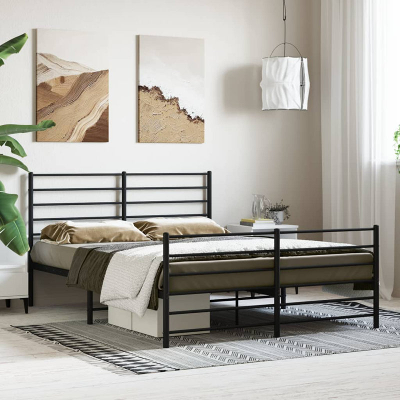 Metal Bed Frame with Headboard & Slats, No Mattress, Easy Assembly, Black, Queen