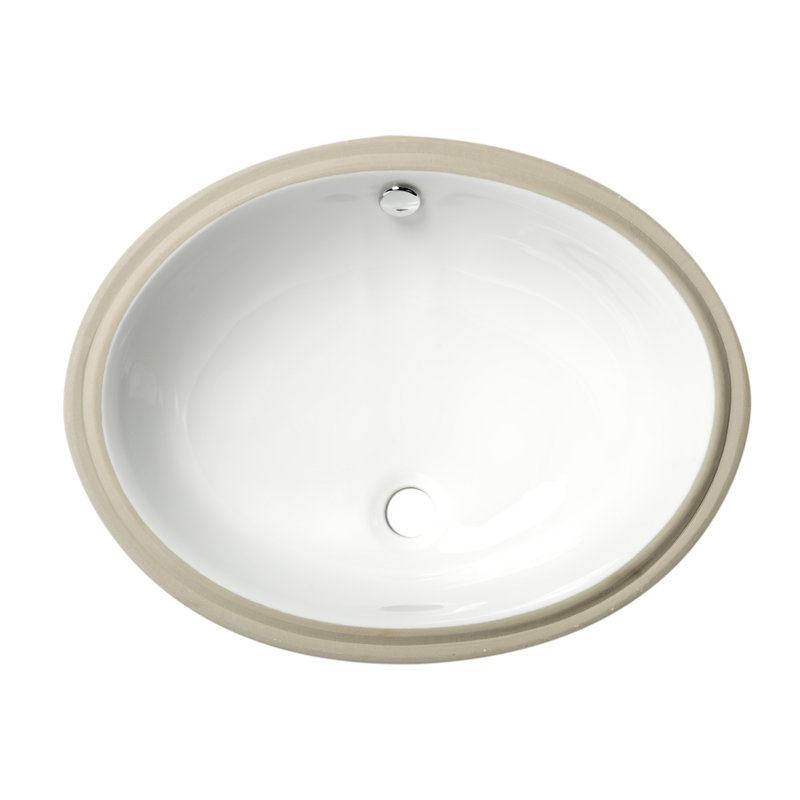 White Glossy Ceramic Oval Undermount Bathroom Sink