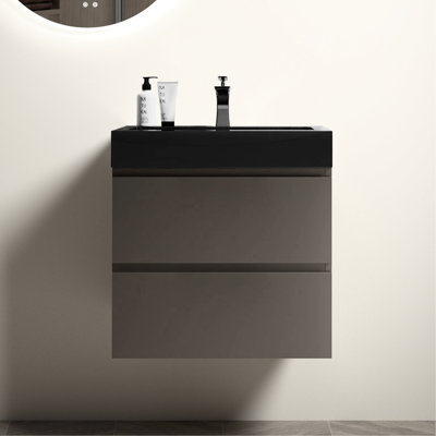 Meuble-lavabo de 24 po avec lavabo gris - tendance et fonctionnel, grand espace de rangement, mouvement silencieux, look biseauté chic contemporain, rangement spacieux, fonctionnel, design