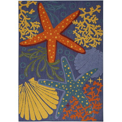 4' X 6' Blue And Orange Starfish Power Loom Area Rug