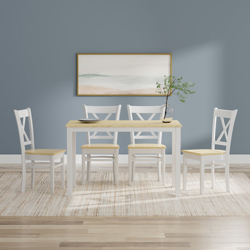 Trabelsi Four Leg Dining Set, White/Natural, Natural/White, 5 Piece Dining Set