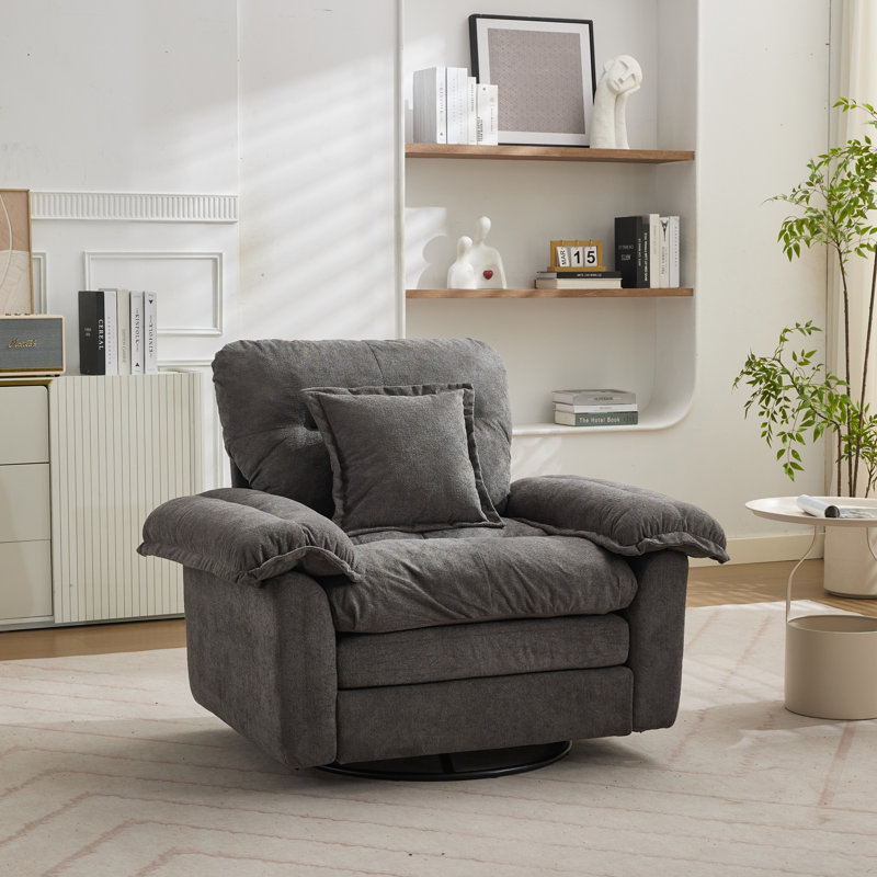  360° Swivel Chenille Accent Chair Upholstered Single Sofa With Throw Pillow, Gray