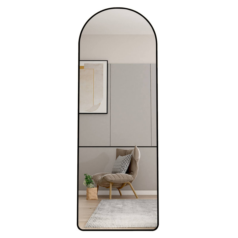  65"X 23" Arched Full Length Mirror, Aluminum Alloy Frame Wall Mounted Floor Mirror for Bedroom, Bathroom, Entryway, Black