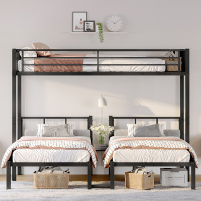 Metal Triple Bunk Bed for 3, Twin XL over Twin & Twin Bunk Bed, Space-Saving, Black, Metal Frame, Ideal for Teens & Adults by Ivy Bronx