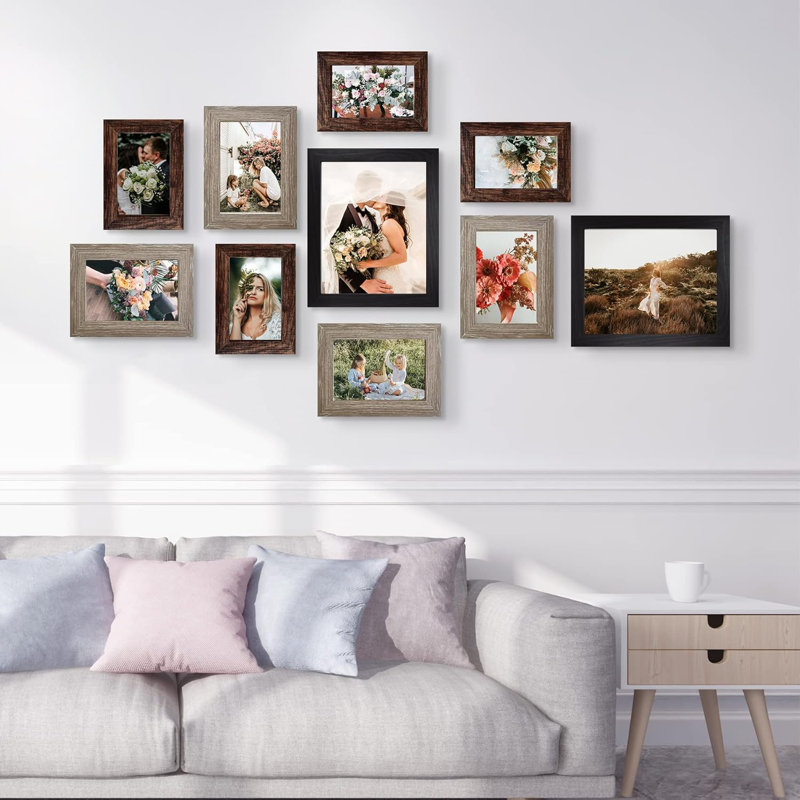 Black&Gray&Brown Picture Frame - Set of 10 with Mat, Black/Beige/Brown