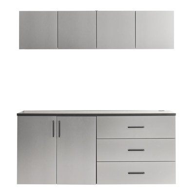 5 Garage Cabinet C Of Series 64 In. W X 79 H 20 D Featuring Unique Metallic Gray Finish, Function For Drawers And Doors, Resistance To Water Heat, 2X Thicker Edge Banding, E0-Grade Board, Shelf