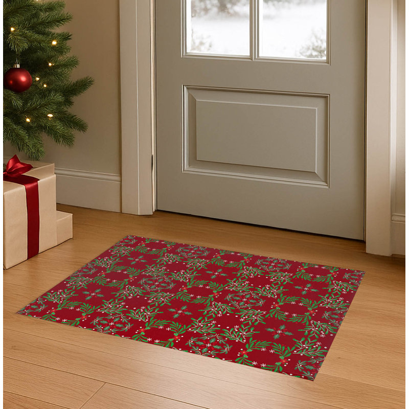 Paillasson Winter Mistletoe, Rouge, L 36 po x L 60 po