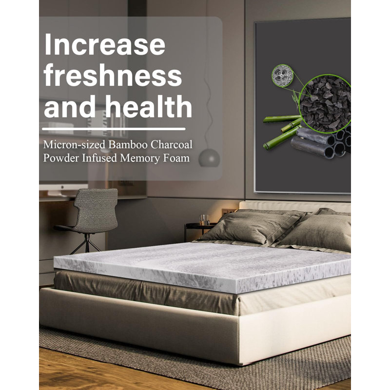 Mattress Topper Twin XL Memory Foam, 2 Inch Mattresses Pad Extra Long Twin Charcoal Infused, Soft College Dorm Bed Toppers, Certipur-US And Oeko,(Grey)