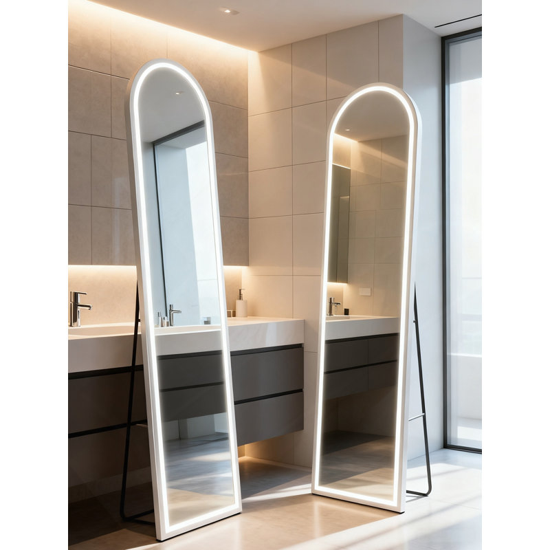 Full Length Mirror with Adjustable Brightness and 3 Color Modes, Free Standing or Wall Mounted for Versatile Use, White