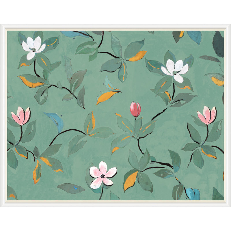 Green Magnolias Print by Paule Marrot, White Framed, 43" H x 54" W x 1.25" D
