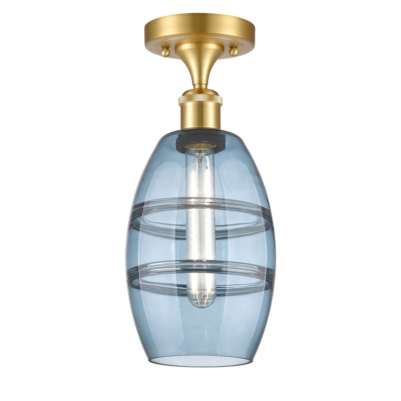 Plafonnier semi-encastré 1 lumière Ballston - Abiagael, H 9,38 po x l 5,88 po x P 5,88 po, Bleu princesse, Or satiné