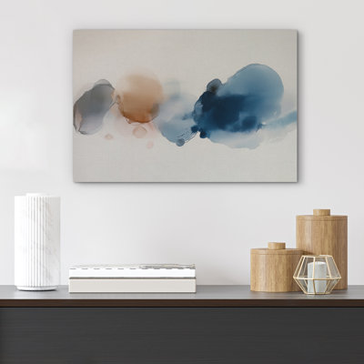 Abstract Blot in Blue and Brown - Pictures Extra Large Framed Canvas Print Wall Art