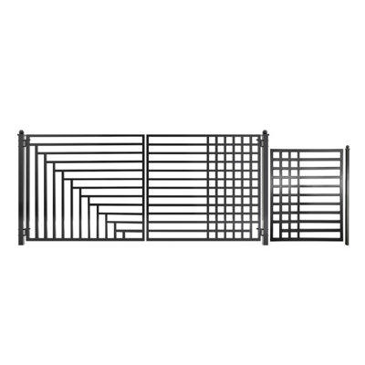 Barrière d'allée pivotante double 12 pi x 6 pi ALEKO avec barrière piétonne et poteaux 4 pi x 5 pi - style Kyiv, noir