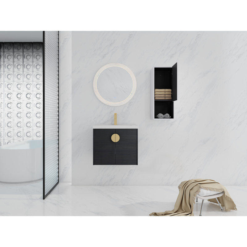 Meuble-lavabo de salle de bain avec lavabo et support latéral en céramique - 24 po, 24"