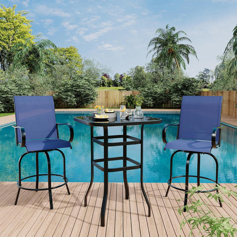 Ensemble de 4 tabourets de bar pivotants d'extérieur, chaises de patio à dossier haut et accoudoirs pour terrasse, tabourets de bar pivotants