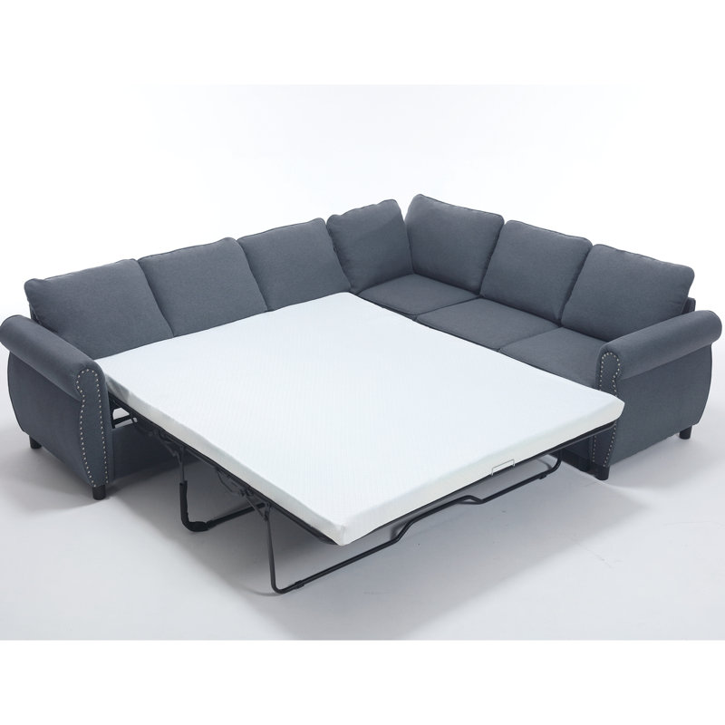 Canapé-lit modulaire à 6 places, canapé-lit en forme de L, gris, avec coussins de dossier confortables et construction pour le bureau