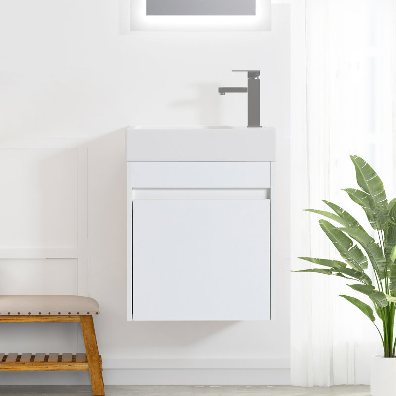 Meuble-lavabo mural élégant avec rangement spacieux et design moderne, White Straight Grain