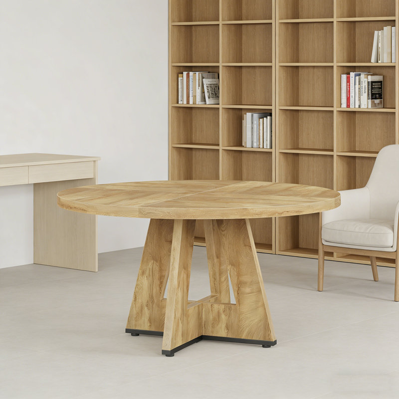 Round Dining Table For 4, 47" Wooden Kitchen Table Farmhouse Dinner Table
