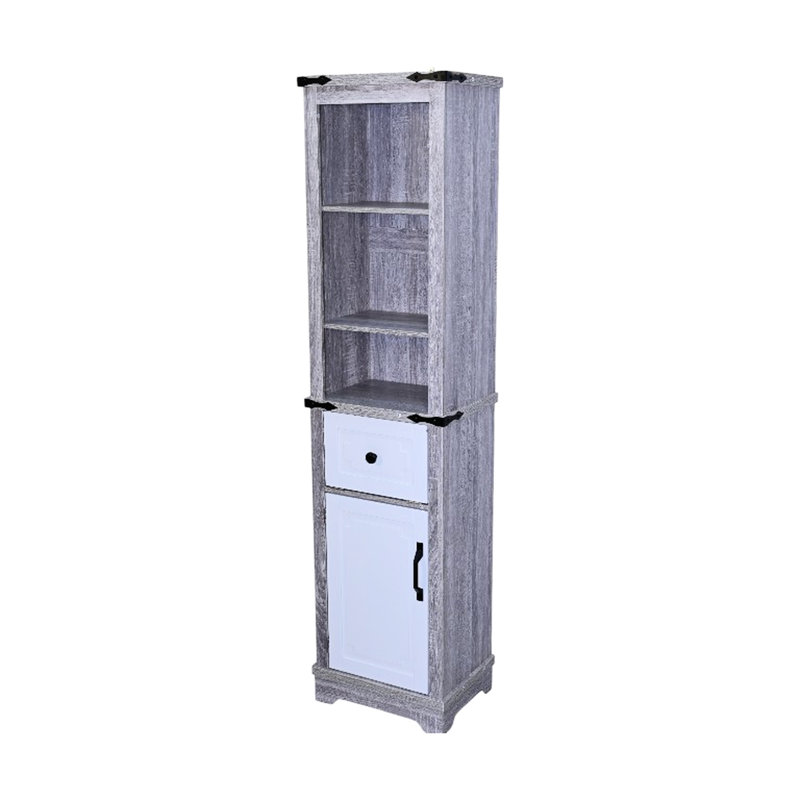 Grey + White, , Bathroom Storage Solution, Tall Linen Tower, Flexible Storage, Drawer, Compact And Stylish Design, Grey