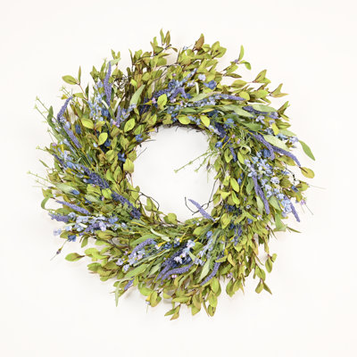 Couronne de porte artificielle 24 "printemps été fleur de grappe eucalyptus, baies et lavande