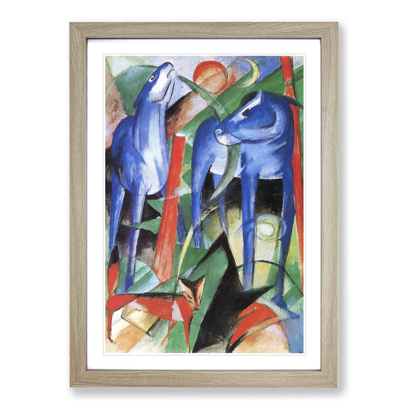 Two Blue Horses Vol.2 by Franz Marc - Picture Frame Painting, 36cm H x 27cm W x 2cm D, Oak Framed