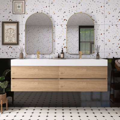 Meuble-lavabo avec lavabo en quartz blanc et tiroirs souples
