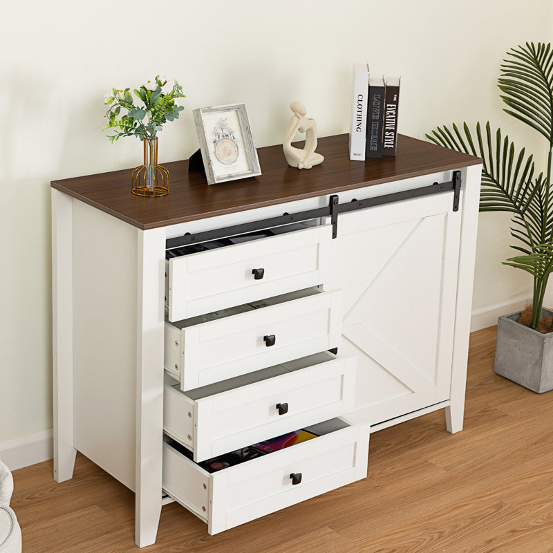 Buffet console de service, commode à tiroirs, table de couloir avec tiroirs, Brun, Blanc