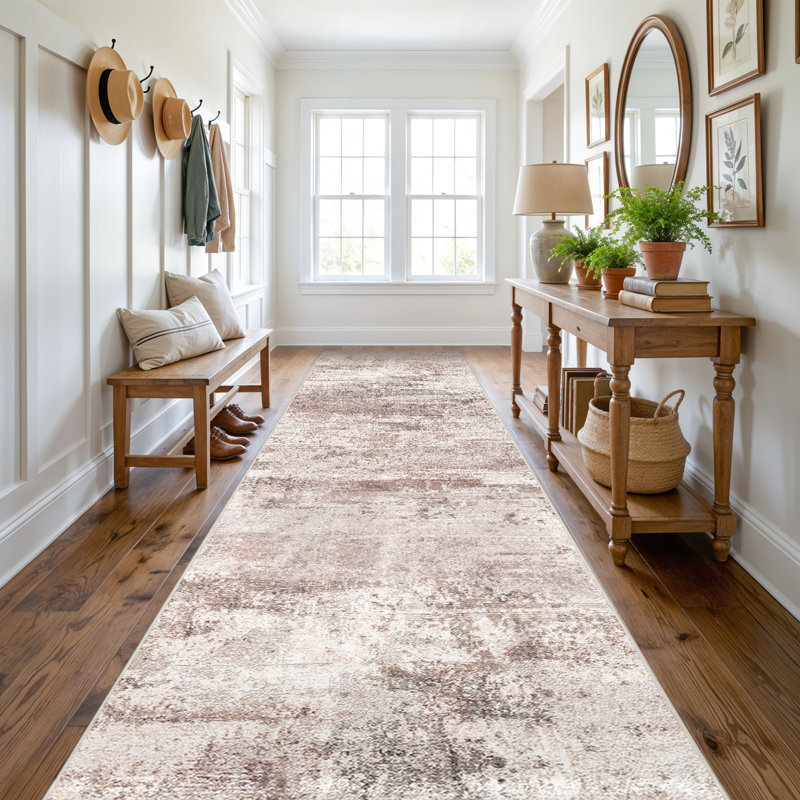Washable Abstract Area Rug - Rugs for Living Room Large Non Slip Indoor Entryway Rubber Backing Carpet Bedroom Kitchen Distressed Stain Resistant Floor Decor Mat Machine Washable Brown