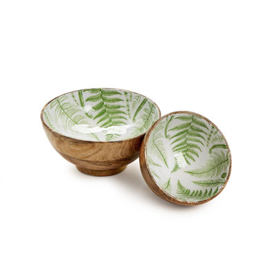 Ensemble de 2 bols de service en bois de manguier faits à la main avec base en piédestal Fanc circulation Fern