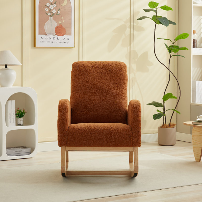 Chaise berçante rembourrée avec pieds en bois massif, Caramel