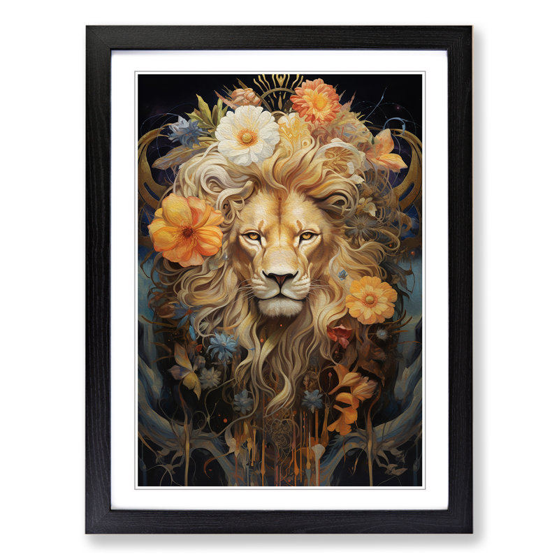 Leo Zodiac Contemporary - Single Picture Frame Print on Wood, 46cm H x 34cm W x 2cm D, Black Framed