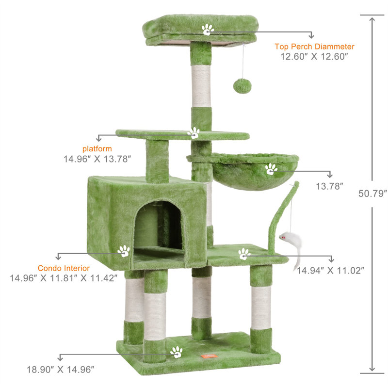 Arbre à chat Evola, H 50,39 po x l 15,75 po x L 19,69 po, Vert