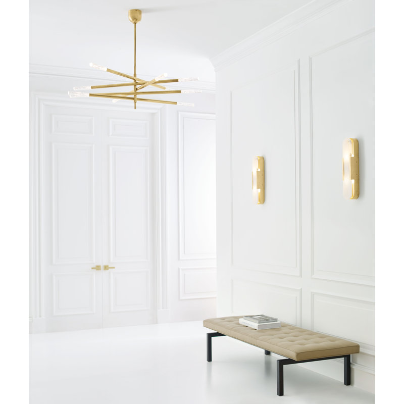 Kelly Wearstler Rousseau Grande Ten Light Articulating Chandelier, Antique Burnished Brass, Seeded Glass
