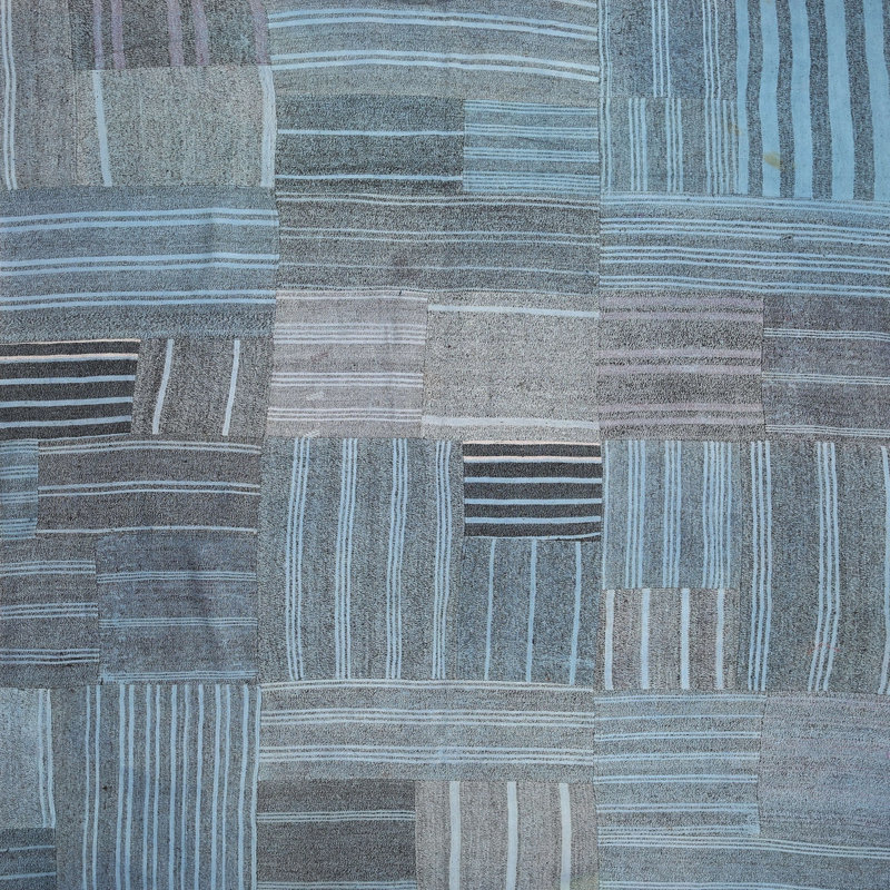 Tapis de zone bleu contemporain, Carré 8 pi