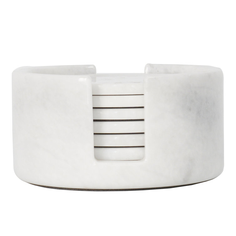 Marble Round 6 Piece Coaster Set With Holder