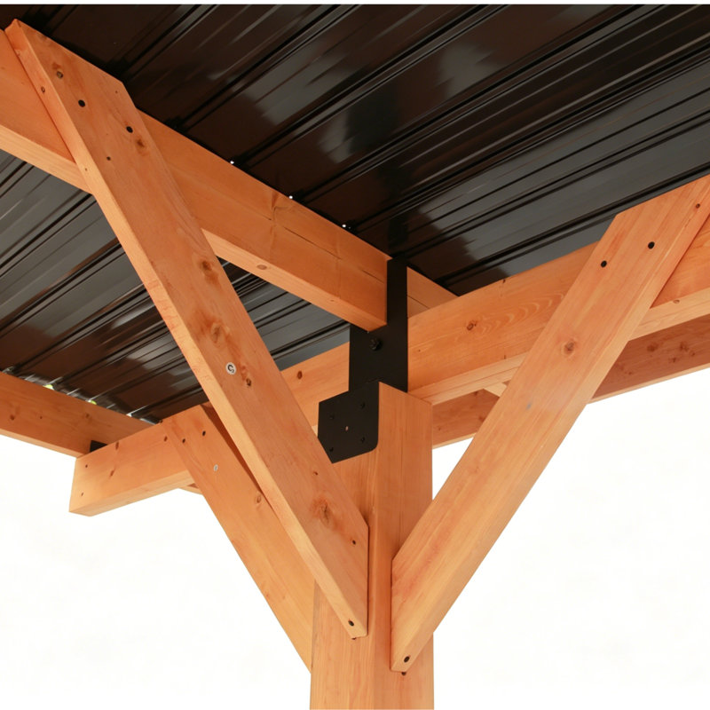 Abri d'auto en bois massif 18,3 x 12,6 x 7,8 pi avec toit rigide en acier galvanisé